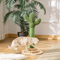 PawHut Poste Rascador para Gatos en Forma de Cactus Pequeño Árbol Rascador para Gatos con Poste de Sisal y Felpa Pelota Colgante y Base con Juego de Madera 32x32x60 cm Verde - details 1