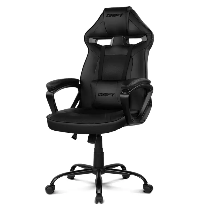 DRIFT DR50B- Silla Gaming Profesional, Polipiel, Reposabrazos acolchados, piston clase 4, asiento basculante, altura regulable, cojín lumbar, color Negro - 1