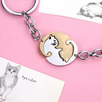 Llavero De Gato Abrazador Lindo Creativo Patchwork Corazón Redondo Para Parejas Accesorios De Regalo Llavero De Coche Y Bolso - details 3