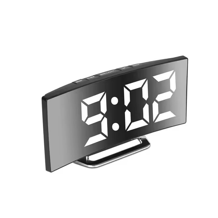 Reloj de Alarma digital para dormitorio (Blanco) 1PC Reloj, Pantalla de Espejo LED de 7 pulgadas, 2 niveles de Brillo, 12/24 horas, Carga USB y agua - 1