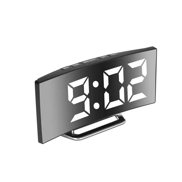 Reloj de Alarma digital para dormitorio (Blanco) 1PC Reloj, Pantalla de Espejo LED de 7 pulgadas, 2 niveles de Brillo, 12/24 horas, Carga USB y agua - 1