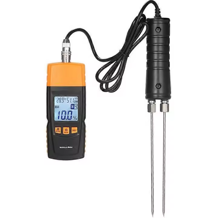 Kkmoon 3-In-1 Digital Wood Moisture Meter Wood Water Content Analyzer Ambient Temperature + Humidity + Wood Humidity Tester with Extra Long Probe - 1
