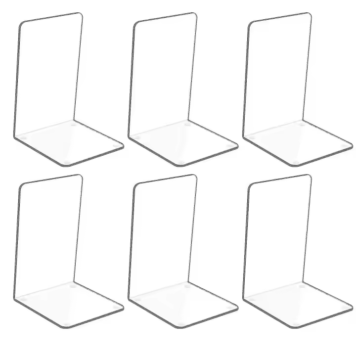 6pcs Transparent Acrylic Bookends With Non-slip Stickers Bookends For Bedroom Library Office School And Desk Organiser - 1