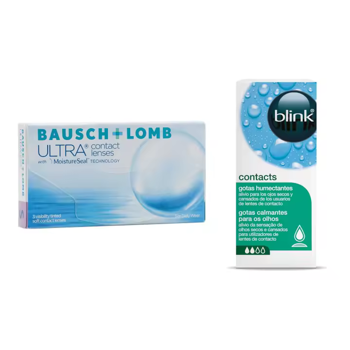 ULTRA ONE DAY Lentes de Contacto Diarias – 30 Unidades + Blink Contacts Gotas Oculares 10 ml  Advanced MoistureSeal  Tecnología ConfortFeel  Confort e Hidratación Avanzada  Alivio para Ojos Secos e Irritados  Hidratación y Refresco Inmediato - 1