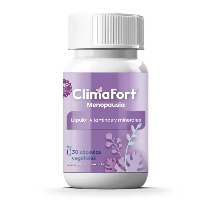 ClimaFort Menopausia  Pastillas Menopausia Sofocos  Lúpulo, Vitaminas, Minerales  Alivia Sofocos, Sudoración y otros Síntomas de Premenopausia y Menopausia  1 Mes de Tratamiento  1 Cápsula al día - 1