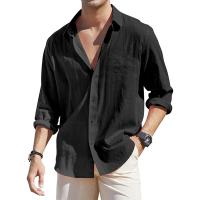 Camisa De Algodón Y Lino Para Hombre Ligera Transpirable Casual Con Mangas Largas Para Vacaciones Estilo Versátil Botones Abiertos - details 5