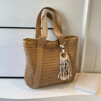 Bolso De Hombro Para Mujer De Paja Tejida De Lujo En Verano Capacidad Grande Casual Con Borla Bolso De Mano De Moda Para Playa Y Viaje - details 17