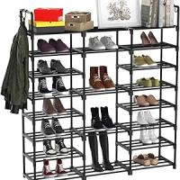 ORION91 Zapatero de 8 Niveles (147x137x28 cm) 46-50 Pares de Zapatos Botas Tubos Metálicos Almacenamiento Estante Apilable para Armario Entrada Pasillo Negro - SpazioLuzio - details 1
