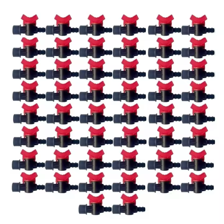 Valvula de interruptor de riego por goteo 16 mm x 3/4", llave de paso pack de 50 unidades. La válvula de la manguera de riego está hecha de plástico de alta calidad, que es duradero, resistente a las heladas y a los golpes, previene el envejecimiento y se - 1