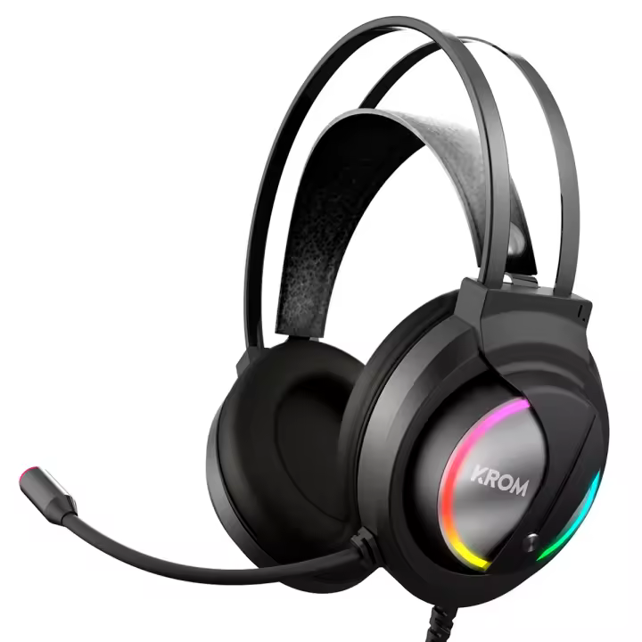 KROM KAPPA - Auriculares Gaming con Micrófono, Sonido stereo RGB LED Rainbow, Altavoces 50mm, Diadema Ajustable, Micro Flexible, USB,PC, Negro - 1