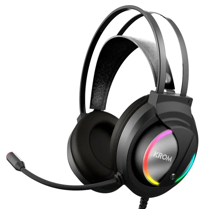 KROM KAPPA - Auriculares Gaming con Micrófono, Sonido stereo RGB LED Rainbow, Altavoces 50mm, Diadema Ajustable, Micro Flexible, USB,PC, Negro - 1