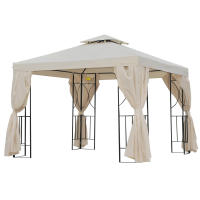 Outsunny Cenador de Jardín 3x3 m Pabellón para Exterior con Doble Techo de Ventilación y 4 Cortinas Laterales Extraíbles de Cremallera para Terraza Patio Exterior Crema - details 0