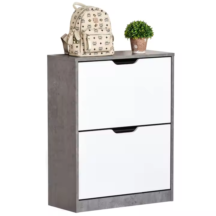 HOMCOM Armario de Zapatos Zapatero de Madera con 2 Puertas Abatibles 4 Estantes de Almacenaje Capacidad de 8 Pares para Entrada Pasillo Dormitorio 62,5x26x81 cm Gris - 1