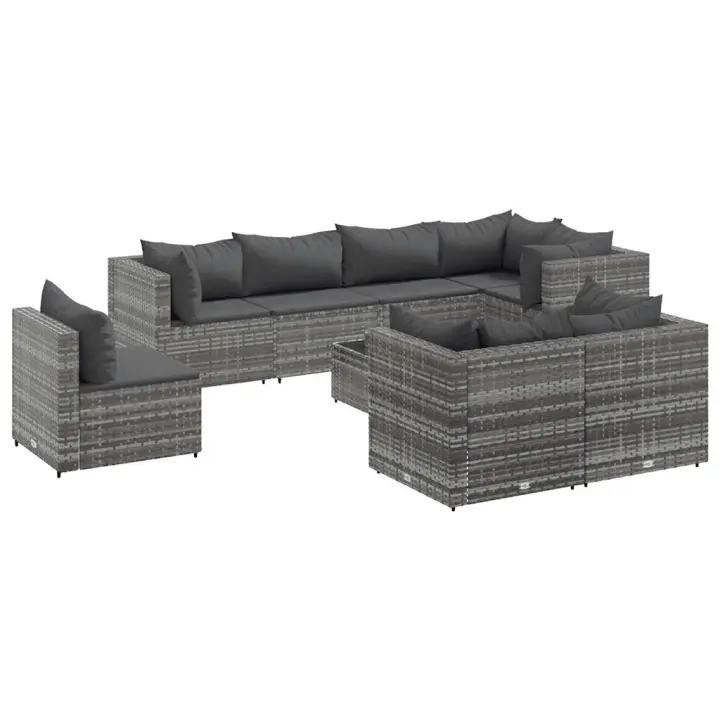 vidaXL Set de muebles de jardín 9 pzas y cojines ratán sintético gris - 1