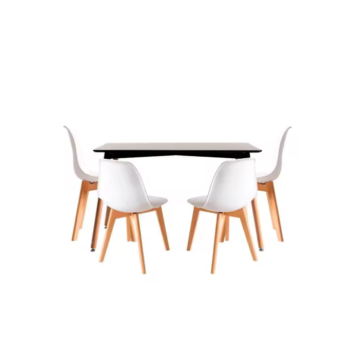 Conjunto Mesa Tower Rectangular 120 x 80 cm Negra y Pack 4 Sillas Kelen - Blanco - 1