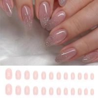Juego De 24 Piezas De Uñas Postizas Rosas Con Brillo De Acrílico Almendra Pólvora De Plata Adornos Fáciles De Quitar Para Fiestas - details 0