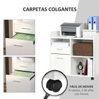 Vinsetto Armario para Impresora Carro Multifuncional de Oficina con 3 Compartimentos 2 Cajones para Archivos Estante Ajustable Ruedas con 2 Frenos 80x40x72 cm - details 1