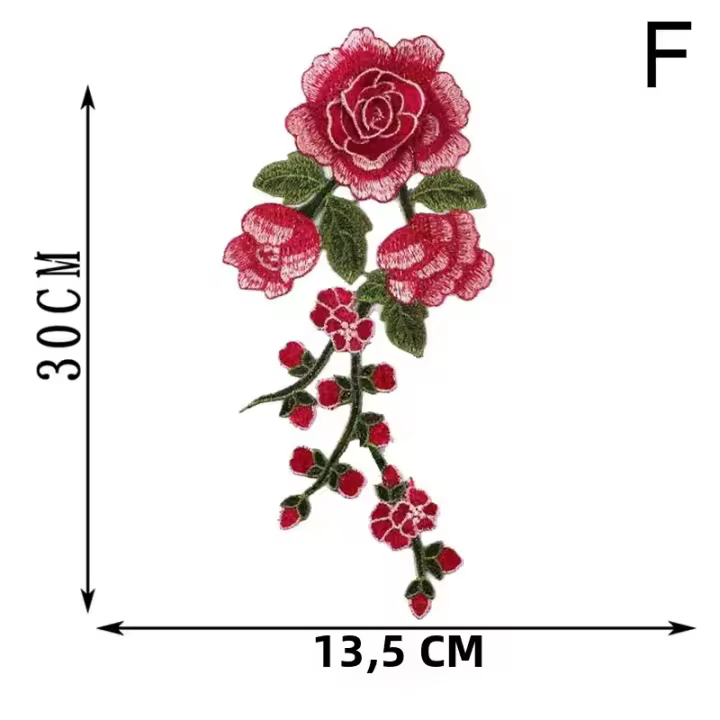1PC Parche Bordado De Floral Para Ropa Patch De Rosa Tamaño 30cm * 13.5cm Accesorios De Costura Hechos a Mano Y Ecológicos - 1