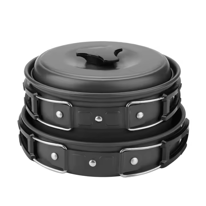 8 unidades/juego portátil para viajes al aire libre, Camping, Picnic, utensilios de cocina, olla, sartén, juego intestinal (negro) - 1