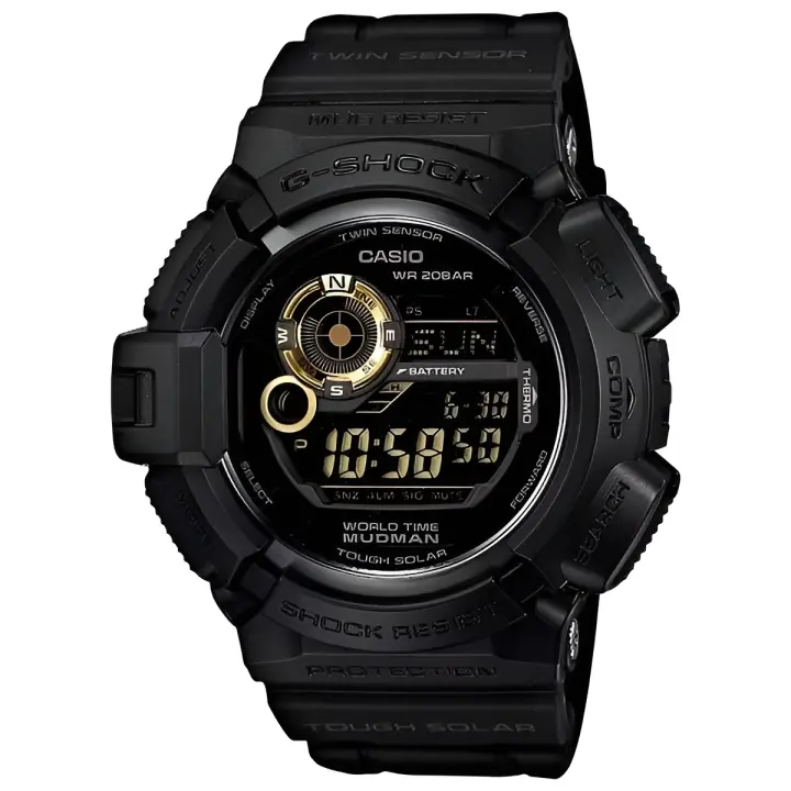 Casio G-SHOCK MUDMAN G-9300GB-1 Reloj Solar Deportivo Hombre Tough Solar 200m WR Resistente a los Golpes y Al Barro con Termómetro Brújula Digital Hora Mundial Fases Lunares - 1