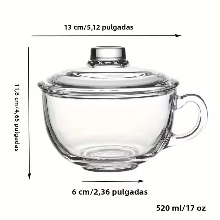 Juego De Copas De Vidrio Templado Con Tapa Resistente Al Calor Para Desayuno Avena Y Leche Uso Microondas En Casa - 1