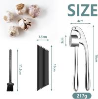 Picadora de ajo, trituradora de ajo, tritura ajo y jengibre sin esfuerzo, prensa de ajo de cocina, trituradora de ajo con pelador de ajo de silicona y cepillo de limpieza, color plateado - details 1