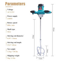 Mezclador de hormigón eléctrico portátil de 2100W, mezclador de barro para mezclar mortero, mezclador de pintura ajustable de 6 velocidades, mezclador de cemento de mano - details 2