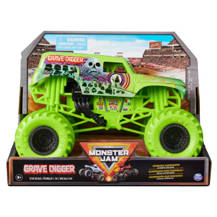 SPIN MASTER - Monster Jam - Monster Truck Grave Digger Oficial - Coches de Juguetes de Metal Escala 1:24-6069137 - Coches para Niños - Juguetes Niños 3 Años + - 1