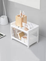Estante De Doble Capa Minimalista Para Escritorio En Plástico Blanco Puro Organizador Multifuncional Para Baño Y Estantería De Almacenamiento Doméstico - details 3