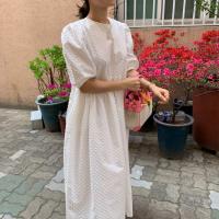 Vestido Largo Elegante Blanca Para Mujer Verano Casual Cuello Redondo Manga Flotante Puntos Vestido Suave Chiffon Sin Aros - details 5