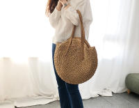 Bolso De Hombro Hecho a Mano Con Paja Vintage Bolso De Playa Redondo Bohemio Verano Casual Bolsa De Rattan Círculo Raffia Para Mujer - details 10