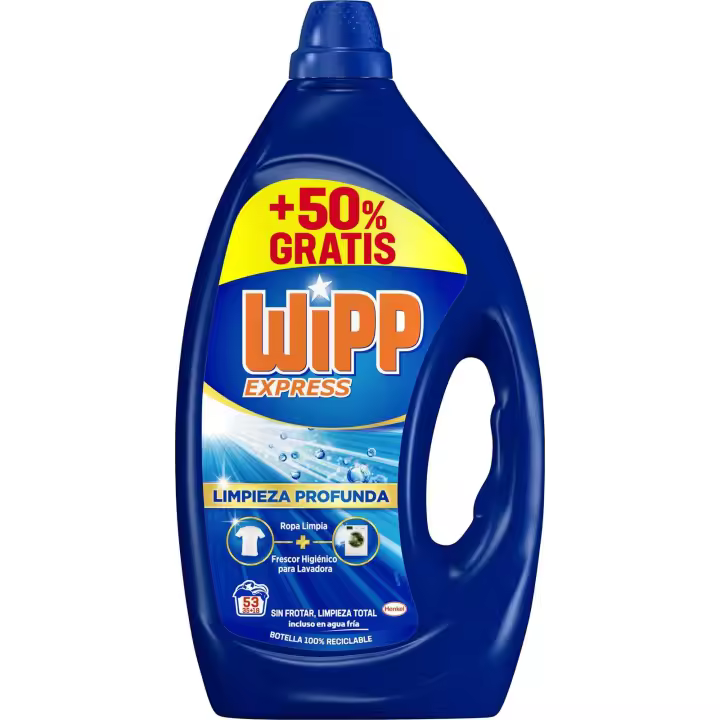 Wipp Express Detergente Líquido Limpieza Profunda  35+18 (53 lavados), para una limpieza profunda 2.385L - 1