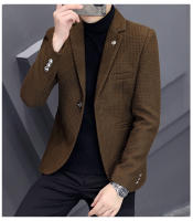 Traje Casual Grueso Para Hombre Estilo Coreano De Moda Abrigo Occidental Slim Ajustado Traje De Otoño E Invierno Con Cierre Simple - details 2