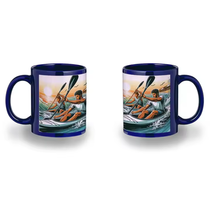MERCHANDMANIA TAZA COLOR NEGRO RECUADRO deporte playa kayak amigos competicion color mug - 1