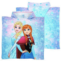Frozen Toalla Poncho de Playa y Piscina para Niños de 2 a 6 años, Poncho Microfibra Tamaño 50x50 (Desplegada 50x100cm), Poncho Infantil Microfibra, Toalla con Capucha Niñas, Color Azul - details 3