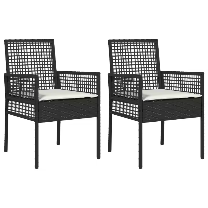 Sillas de Jardín vidaXL 2 pcs con Cojines Negro Poliratán - 1