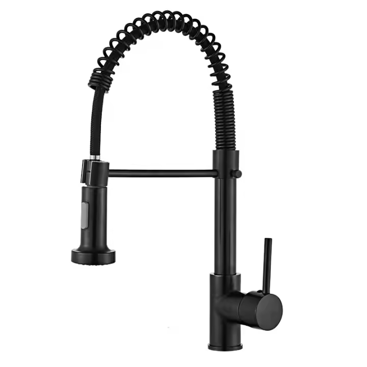 Grifo de Cocina giratorio de 360 ° con una sola Manija y rociador plegable de Arco Alto - 1