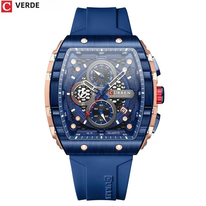 Reloj De Pulsera CURREN De Negocios Con Dial Grande Y Forma Cuadrada Deportivo De Cuarzo Correa De Silicona Luminiscencia De Manos Resistente Al Agua - 1