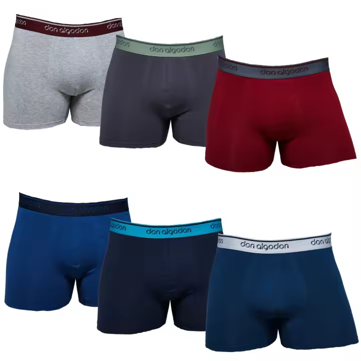 DON ALGODON | Pack de 6 Boxers Para Hombre | 95% Algodón | Transpirables | 6 Colores con Cintura Elástica en Colores Diferentes: Gris con Verde, Marino con Blanco, Gris con Granate, Marino con Azul, Granate con Gris, Azul con Marino | Cómodos y Elegantes. - 1