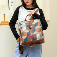 Mochila Casual De Cuadros Para Mujer En Cuero PU Suave Grande Bolsa De Viaje Rucksack De Día Para Damas Mochila Escolar Grande Para Chicas - details 4