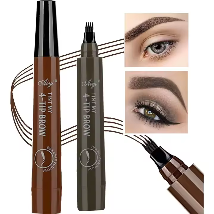 Lápiz de cejas de larga duración, resistente al agua, maquillaje profesional natural (marrón oscuro, gris y marrón), 2 unidades - 1