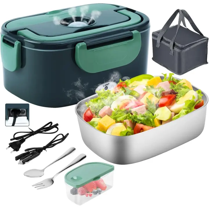 Fiambrera Electrica 4 en 1 12V/24V/220V ~ 240V Calentador de Comida Portatil with Termo Coche y Trabajo 1.5L 60W en Inoxide Maple with Tartera - 1
