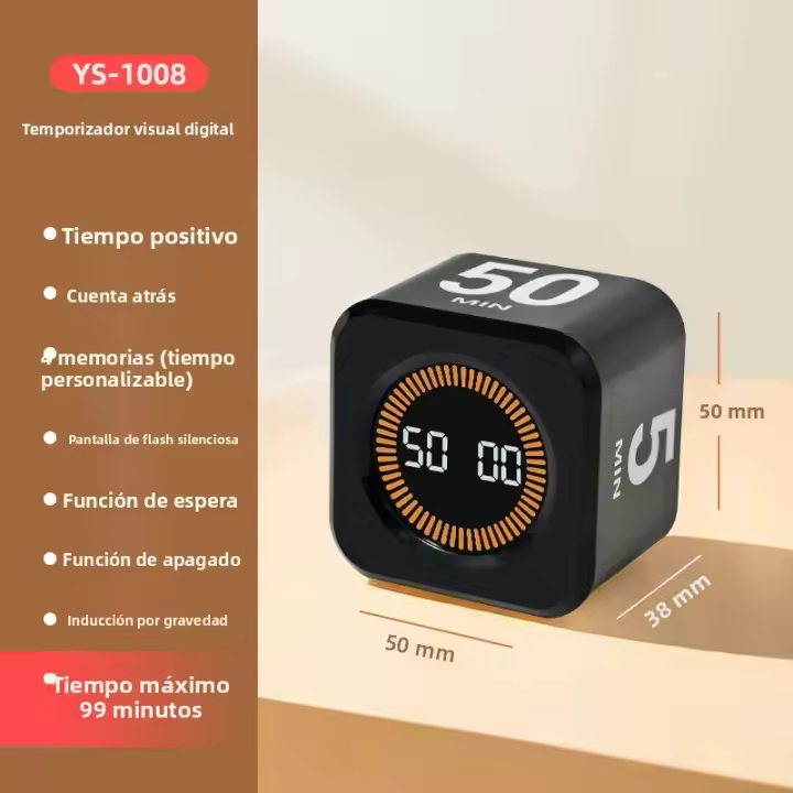 Timer Digital Visual Mini Cubo Recargable Con Sensor De Gravedad Y Pantalla LED Para Cocina Estudio Ducha 4 Tiempos Preset - 1