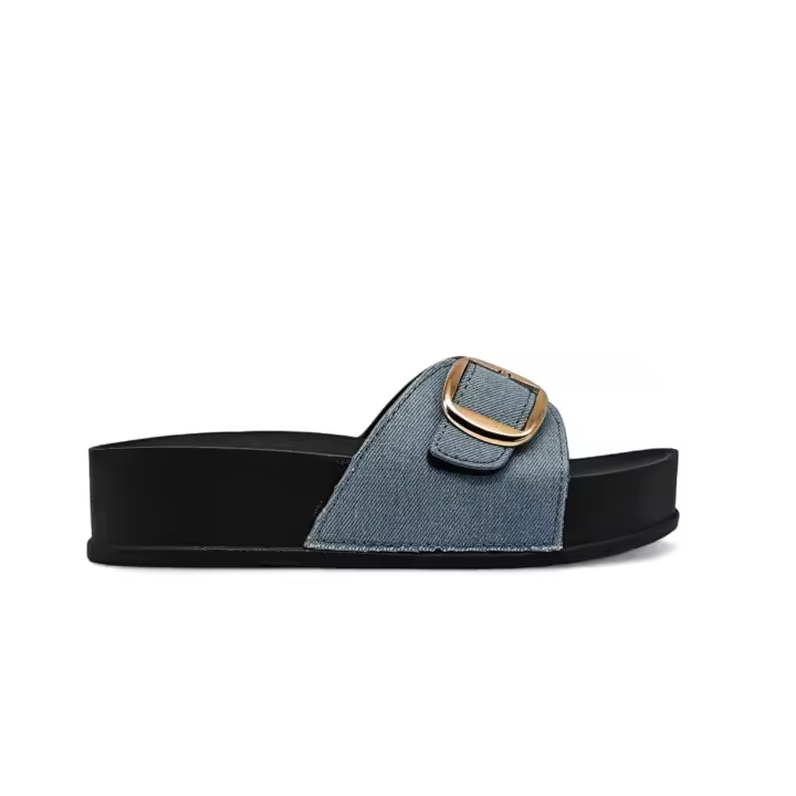 Calzados soraia, Sandalia Plana con Hebilla Dorada, Diseño Moderno, Comodidad Superior. - 1