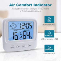 Termómetro Y Higrómetro Digital Para Interior Con Reloj Medidor De Temperatura Y Humedad Función Electrónica Soporte Para Pared Y Estándar Batería AAA Incluida - details 1