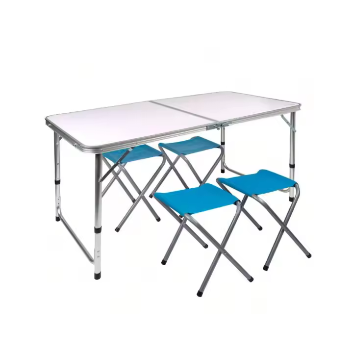 Mesa plegable regulable en altura con 4 taburetes Aktive, Mesa plegable portátil camping para 4 persona incluye 4 taburetes Mesa plegable jardín  Conjunto mesas y sillas plegable - 1