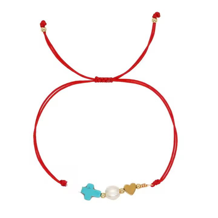 Pulsera De Perlas Y Turquesa Azul Con Corazón De Melocotón Estilo Bohemio Regalo Para Amigo Joyería Unisex Transmisión De Año - 1