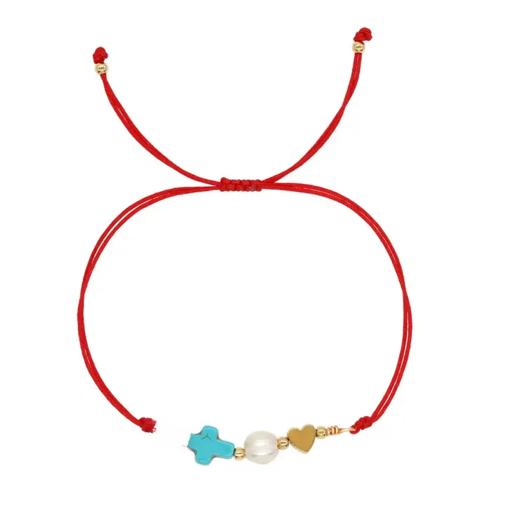 Pulsera De Perlas Y Turquesa Azul Con Corazón De Melocotón Estilo Bohemio Regalo Para Amigo Joyería Unisex Transmisión De Año - 1