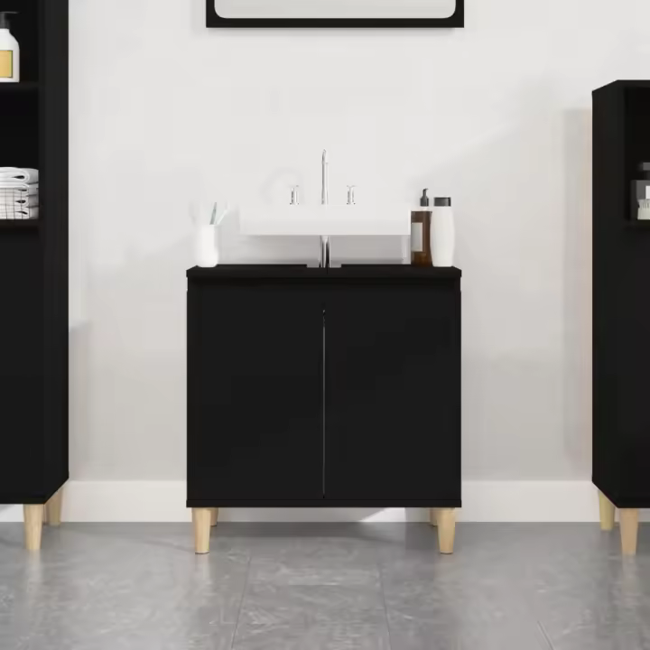 vidaXL Armario para lavabo madera contrachapada negro 58x33x60 cm - 1