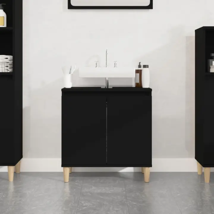 vidaXL Armario para lavabo madera contrachapada negro 58x33x60 cm - 1